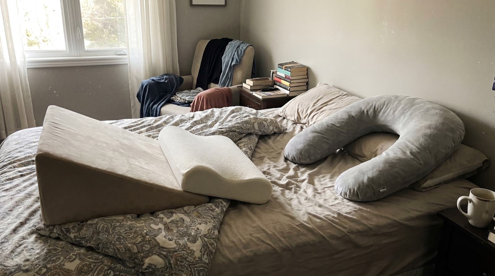 Anti-snoring pillows arranged on a bed